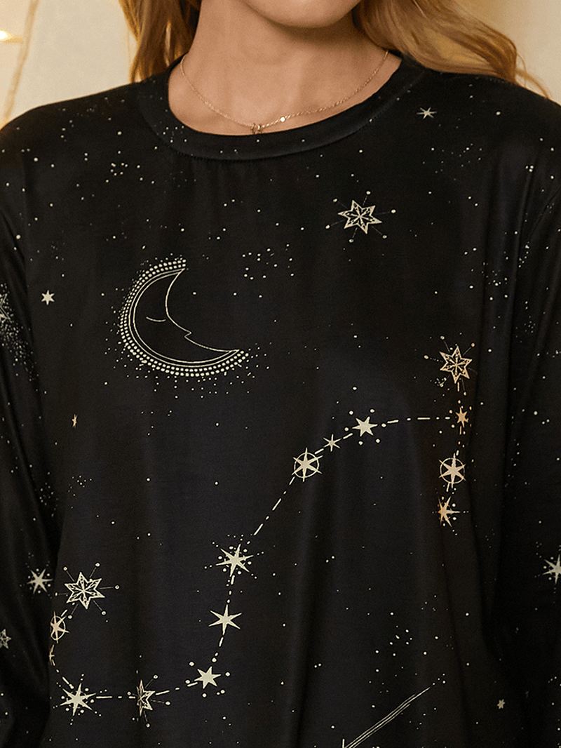 Kvinder Scorpio Med Tryk Stars Moon O-hals Langærmet Afslappet T-shirt