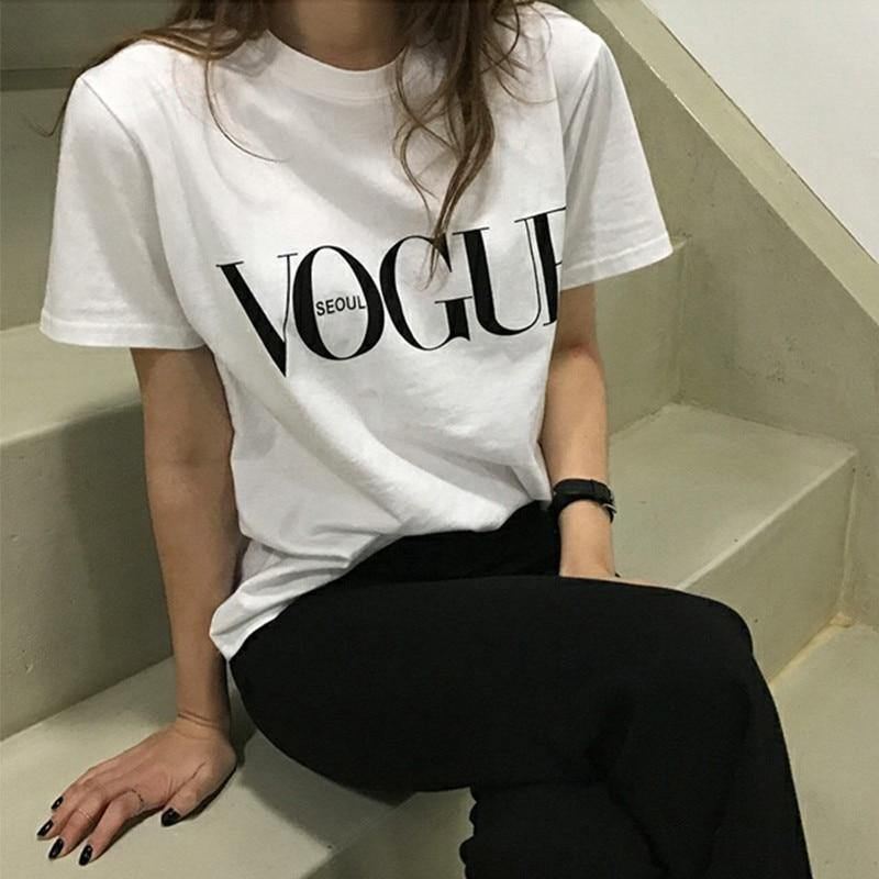 Sommerpige Kortærmede Toppe Til Kvinder Vogue Letter Printed Harajuku T-shirt Kvinde Camisas