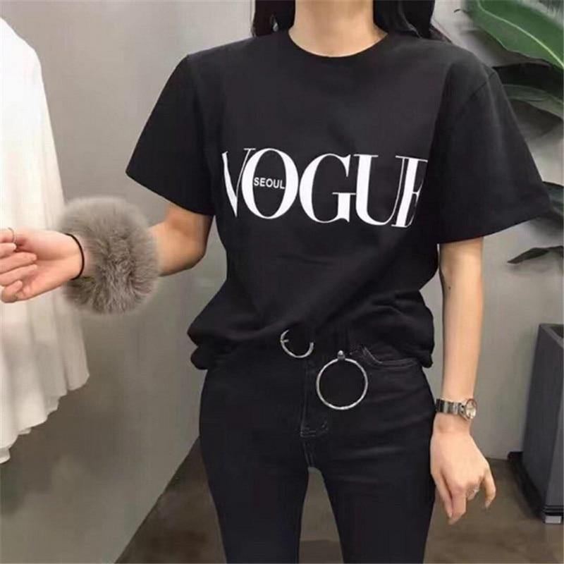 Sommerpige Kortærmede Toppe Til Kvinder Vogue Letter Printed Harajuku T-shirt Kvinde Camisas