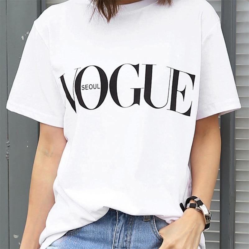 Sommerpige Kortærmede Toppe Til Kvinder Vogue Letter Printed Harajuku T-shirt Kvinde Camisas