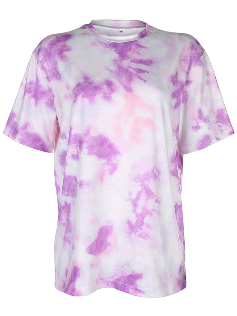 Tie Dye Med Tryk Kvinder Sommersport Todelt Top Casual T-shirts