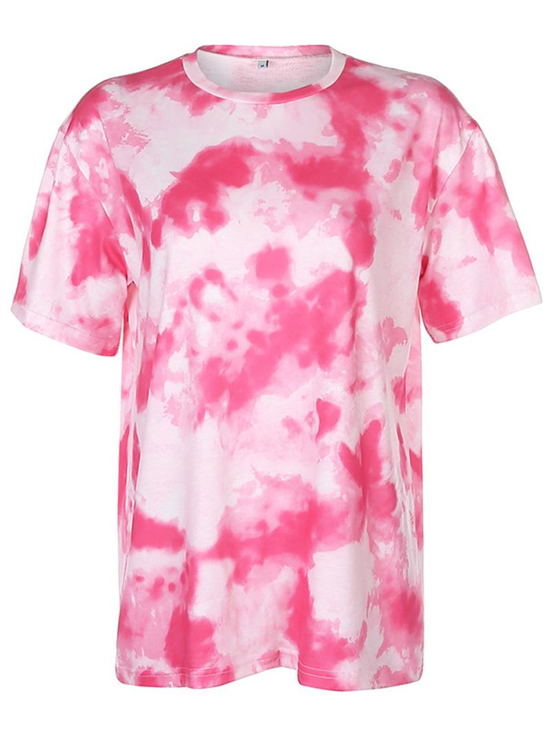 Tie Dye Med Tryk Kvinder Sommersport Todelt Top Casual T-shirts