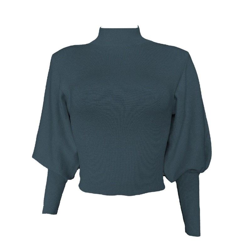 Efterår Og Vinter Ny Sweater Kvinder Ren Farve Strikket Lanterne Ærme Langærmet Pullover Sweater Med Rullekrave