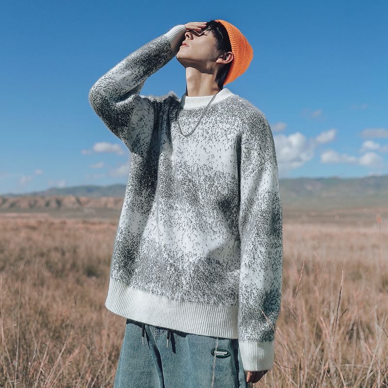 Gradient Noise Pattern Loose Crew Neck Sweater