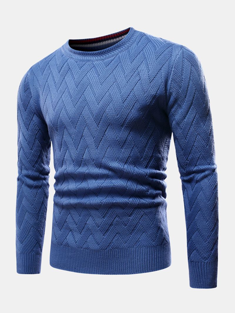 Herre Chevron Strikket Ensfarvet Rund Hals Slim Fit Casual Sweater