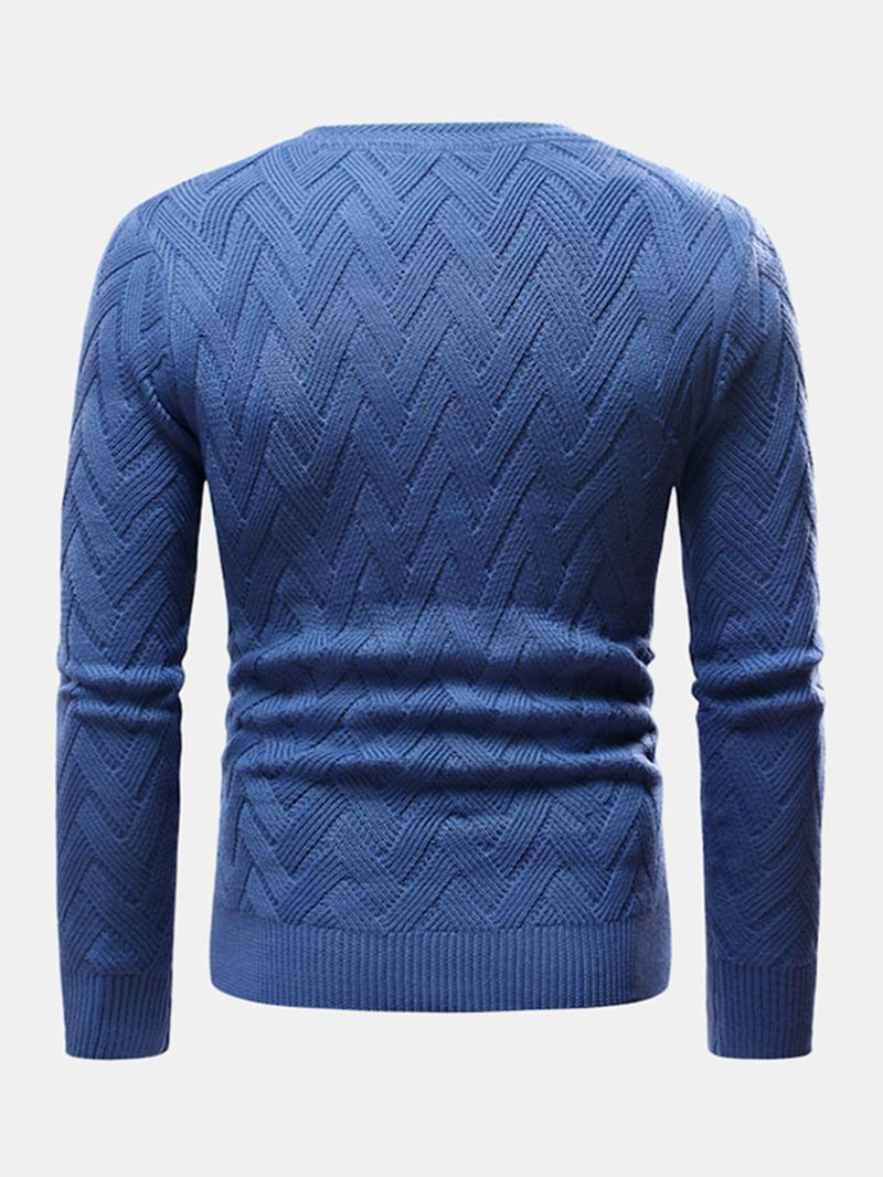 Herre Chevron Strikket Ensfarvet Rund Hals Slim Fit Casual Sweater