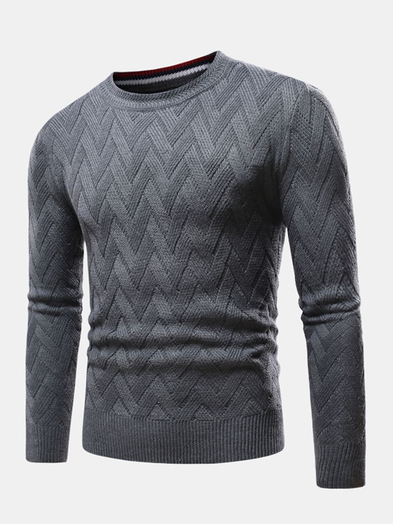 Herre Chevron Strikket Ensfarvet Rund Hals Slim Fit Casual Sweater