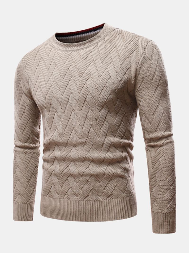 Herre Chevron Strikket Ensfarvet Rund Hals Slim Fit Casual Sweater