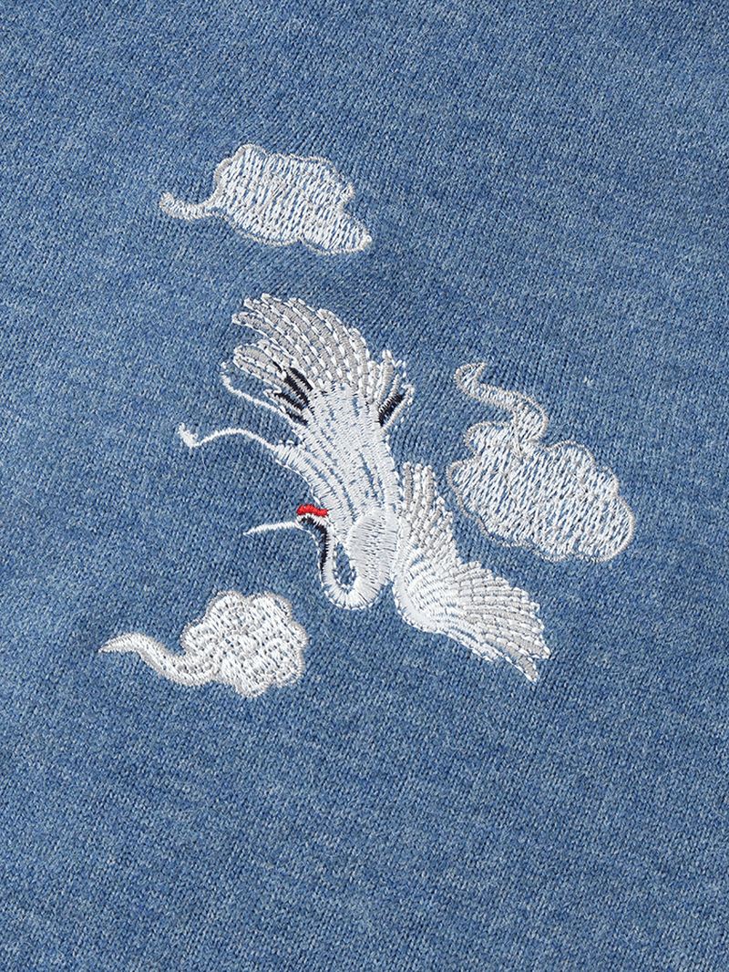 Herre Chinoiserie Crane Broderi Raglan Sleeve Varme Striktrøjer