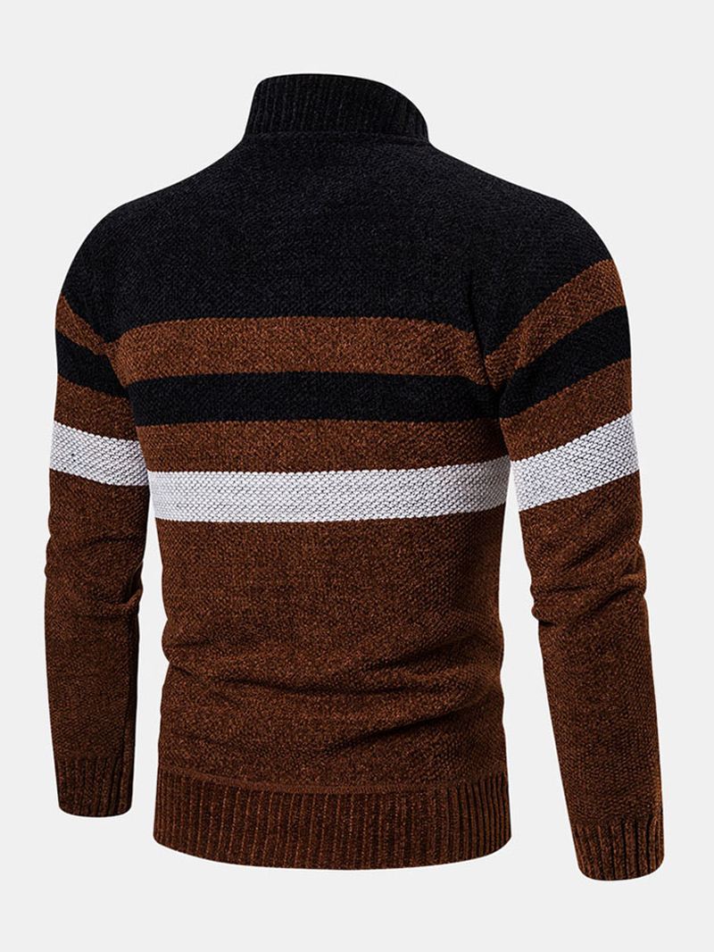 Herre Colorblock Stribet Skrå Lomme Baseballkrave Langærmet Sweater Hættetrøjejakke