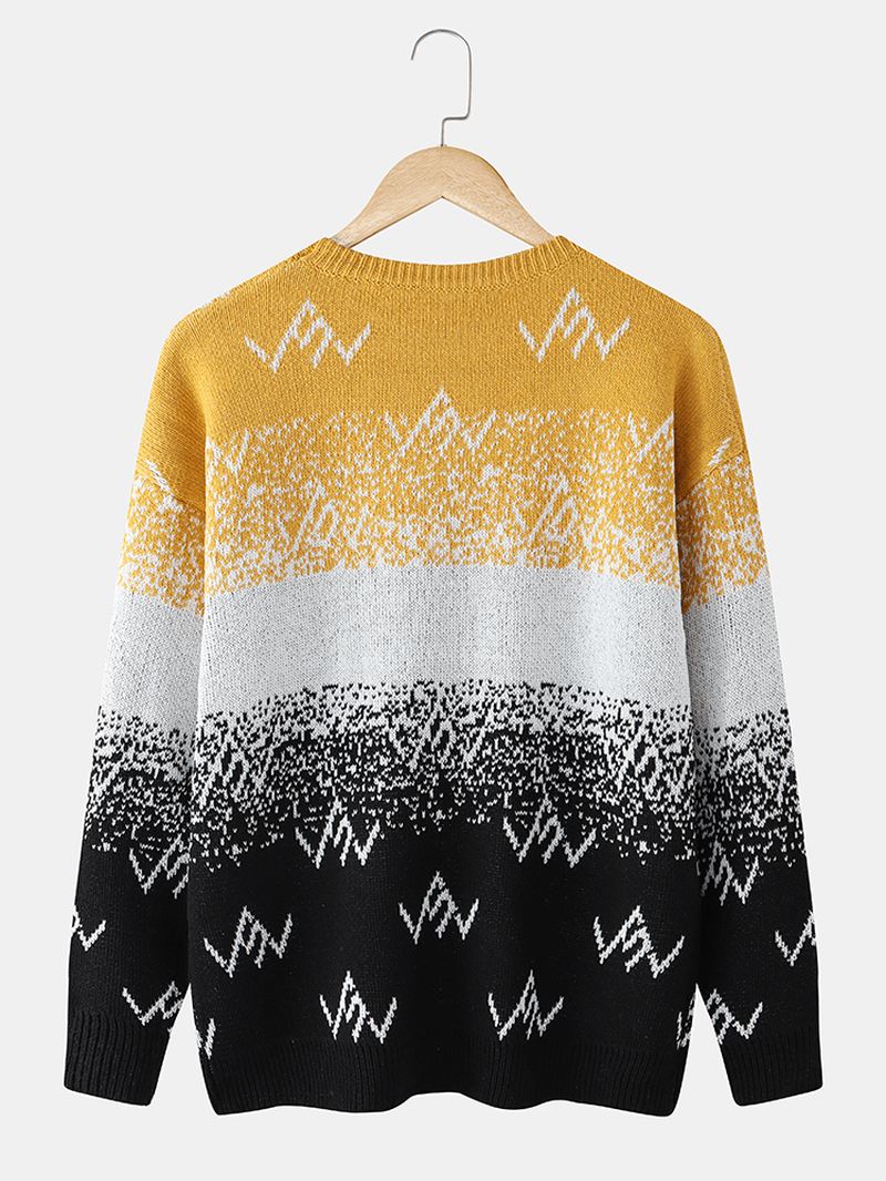 Herre Colorblock Strikket Rund Hals Drop Shoulder Warm Sweaters