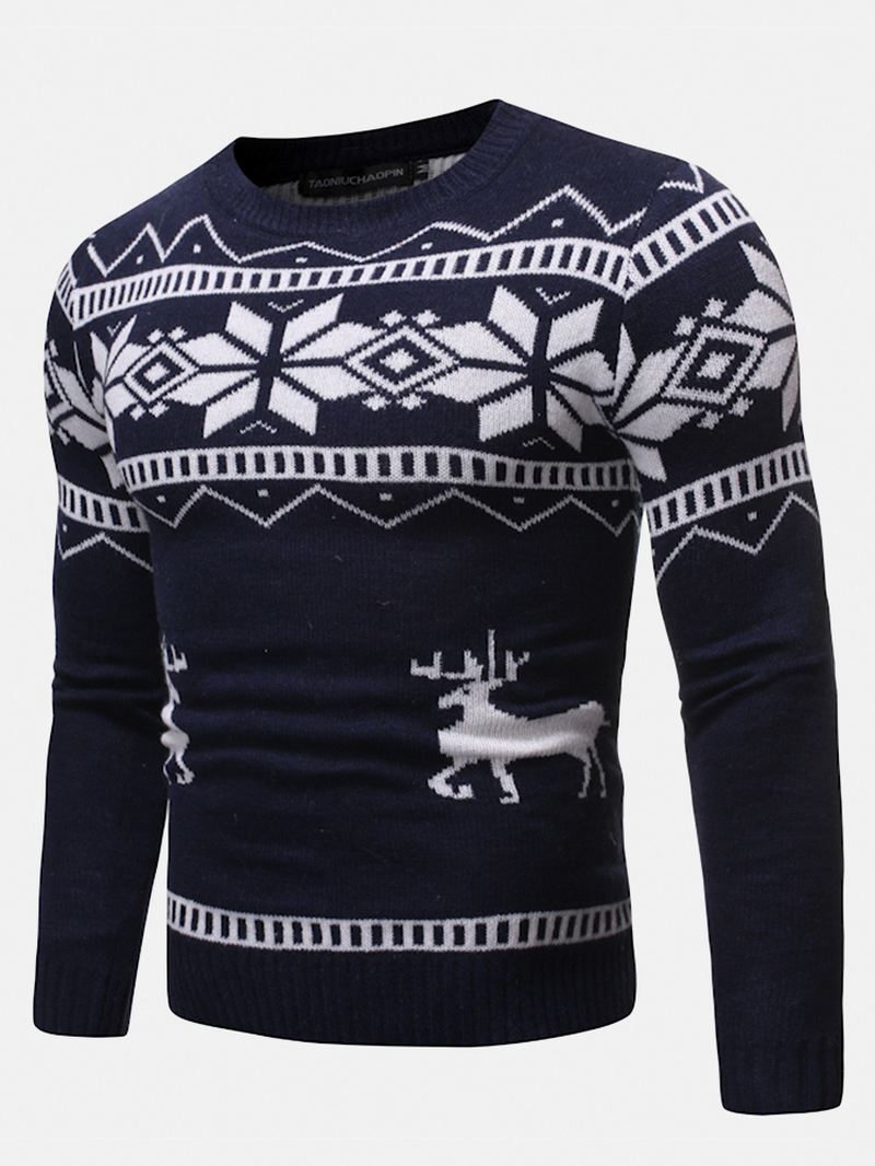 Herre Julemønster Rund Hals Slim Fit Casual Strikket Sweater