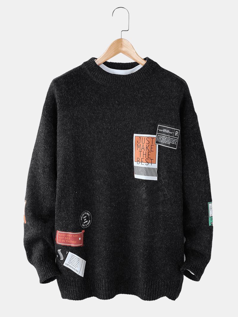 Herre Letter Label Med Tryk Rund Hals Drop Shoulder Pullover Strikkede Sweatere