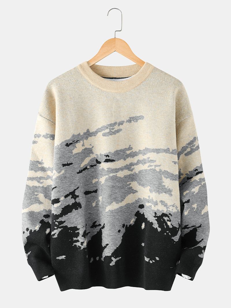 Herre Rib Strikket Mønster Drop Shoulder Casual Pullover Sweatere