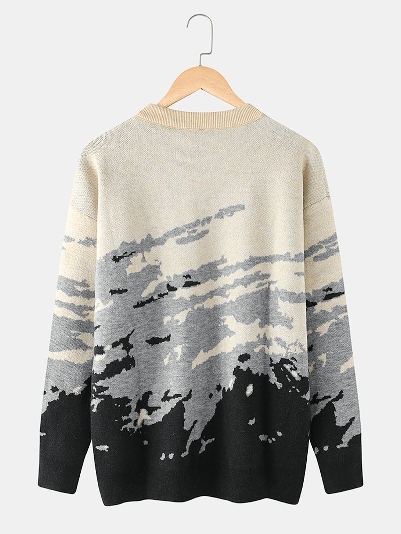 Herre Rib Strikket Mønster Drop Shoulder Casual Pullover Sweatere