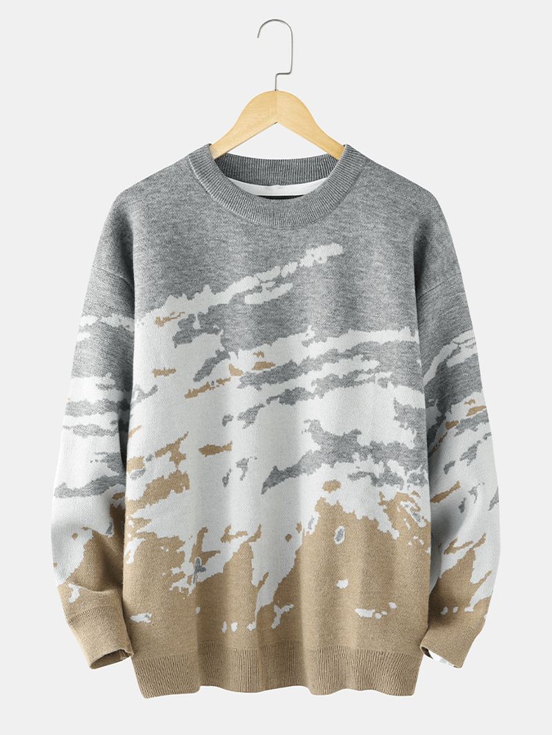 Herre Rib Strikket Mønster Drop Shoulder Casual Pullover Sweatere