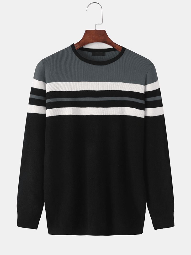 Herre Vandret Stribe Strik Rund Hals Afslappet Langærmet Pullover Sweatere