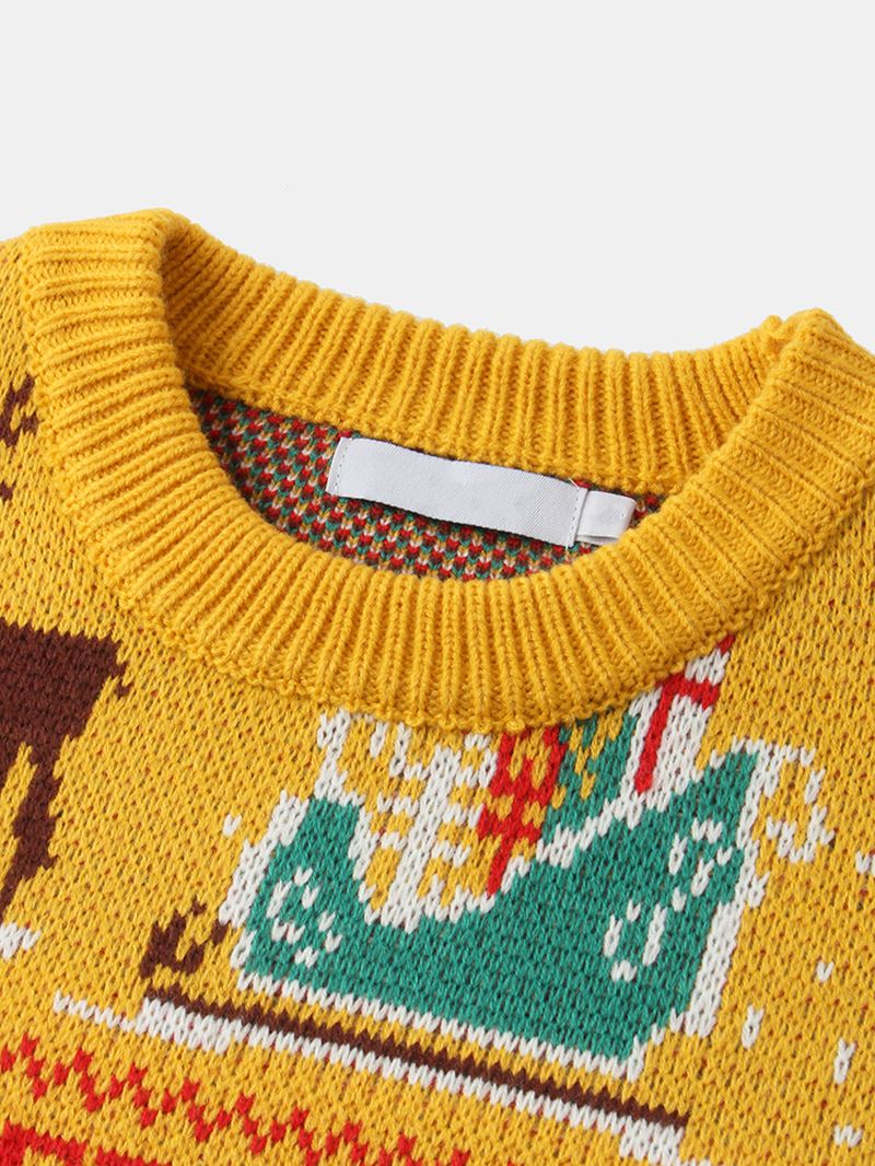 Jul Herre Brev Tegneserie Strikning Grafik Pullover Langærmede Casual Sweaters