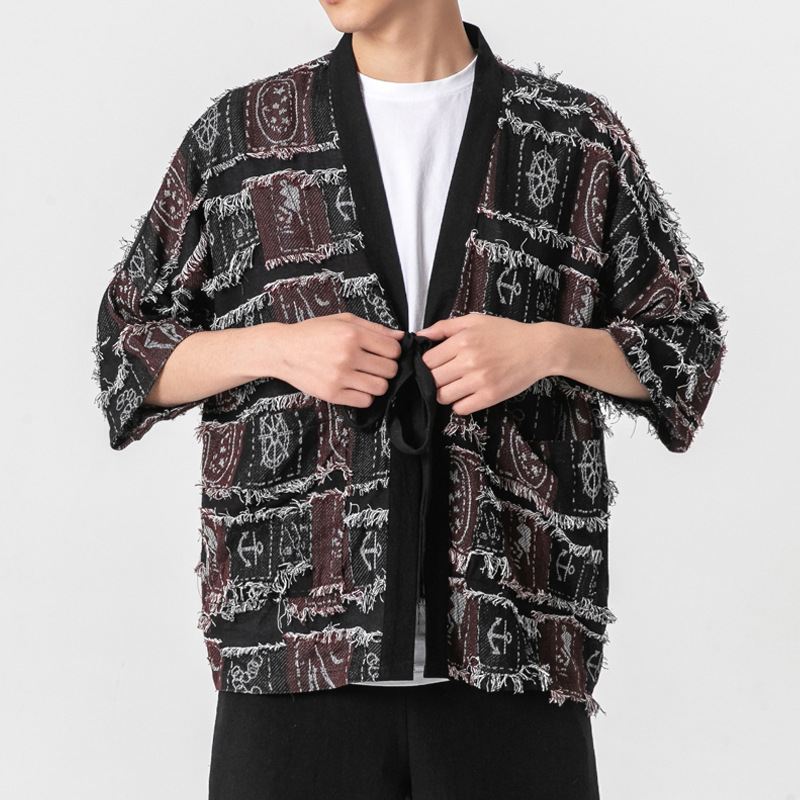 Kinesisk Stil Herre Cardigan Strikket Retro Mode Top