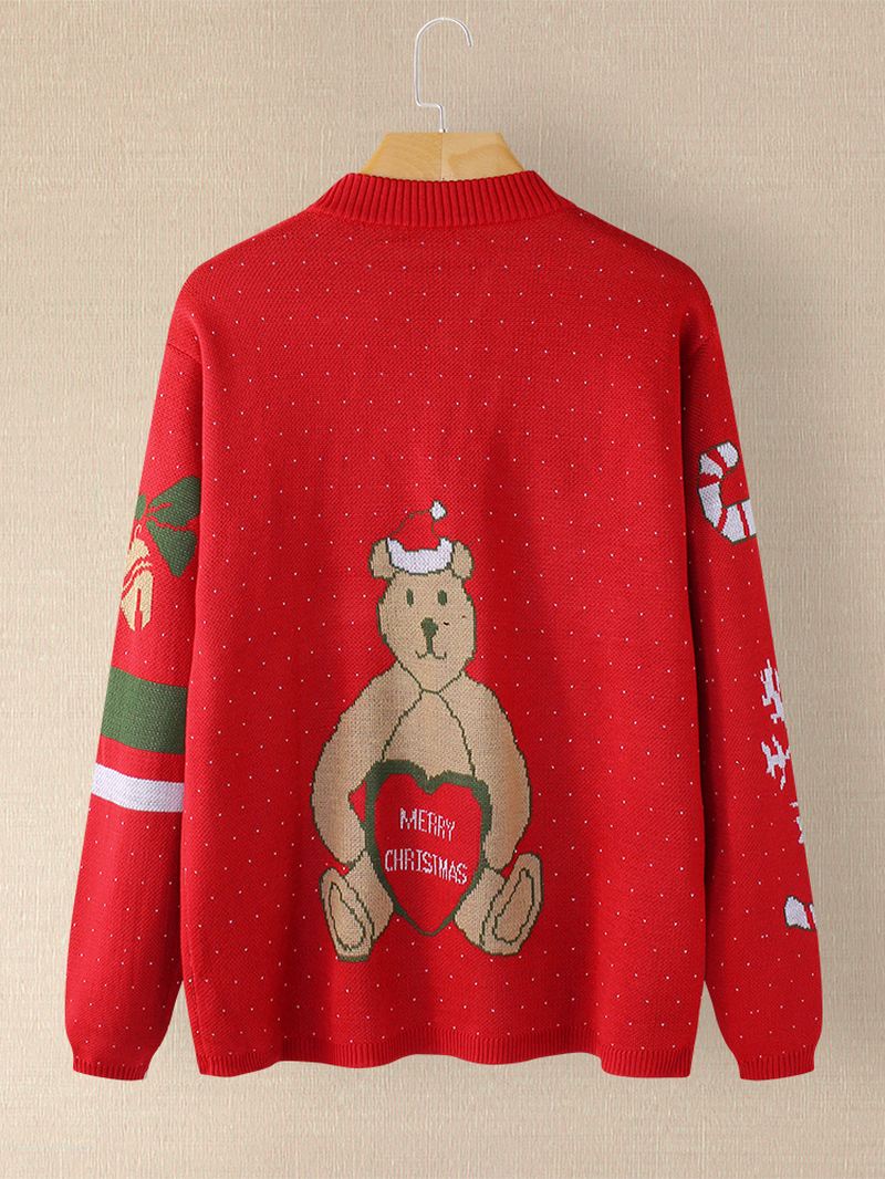 Kvinder Jul Cute Bear Med Tryk Rund Hals Casual Strikket Sweater