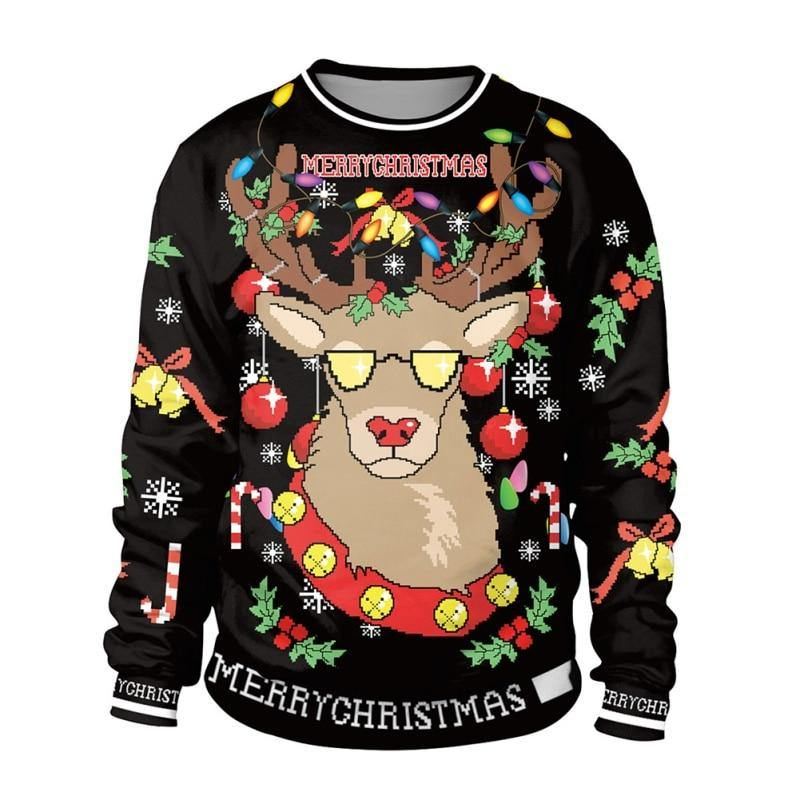 Kvinder Julesweater Efterår Unisex Jul Afslappet Løs Langærmet Rundhalsprint Sweater Light 2xl