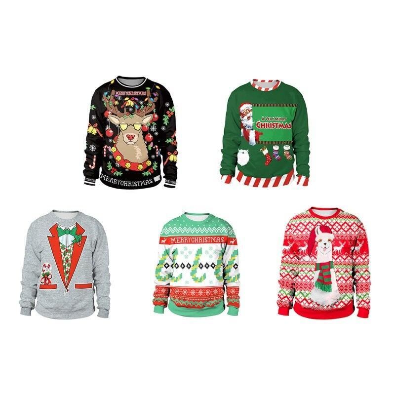 Kvinder Julesweater Efterår Unisex Jul Afslappet Løs Langærmet Rundhalsprint Sweater Light 2xl