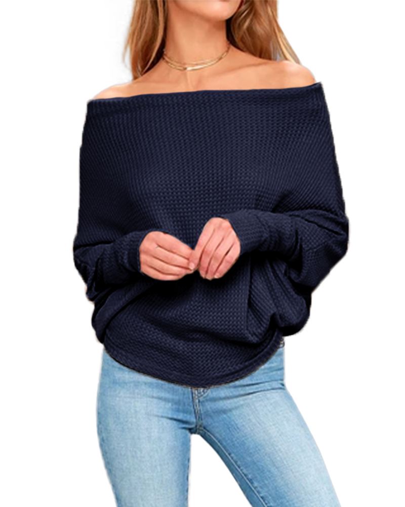 Kvinder Off Shoulder Striktrøjer Jumper Løse Pullover Toppe