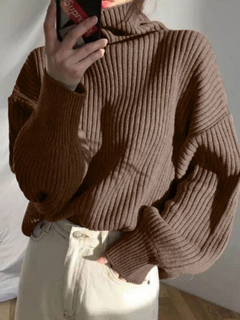 Kvinder Solid Casual Puff Sleeve Ve Homely Tykke Sweaters