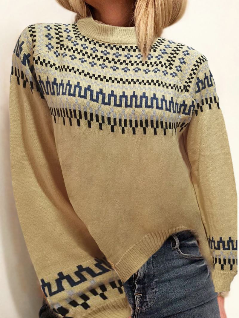 Kvinder Vintage Jacquard Printet Halvkrave Casual Pullover Strikket Sweater