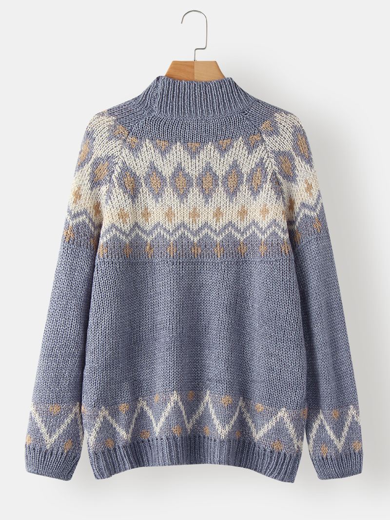 Kvinder Vintage Mønster Strik Raglan Ærmer Casual Pullover Trøjer