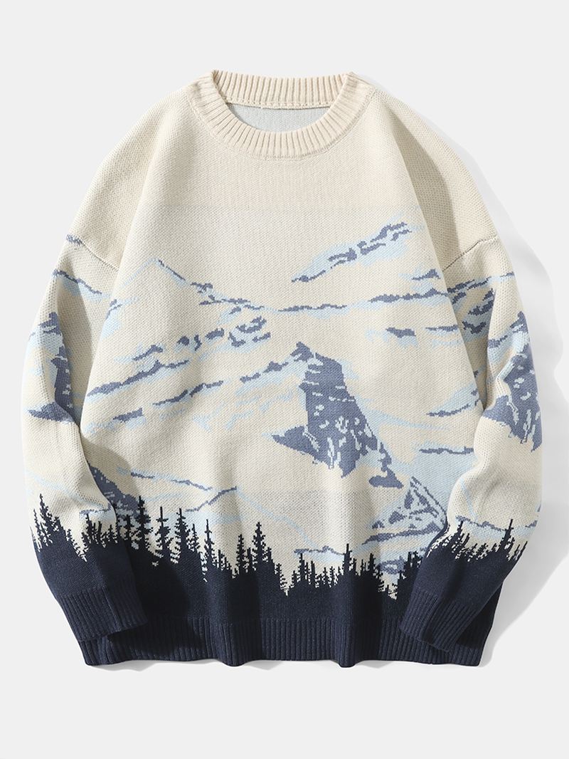 Mænd Landskab Mountain Drop Skulder Løs Pullover Strikketrøjer