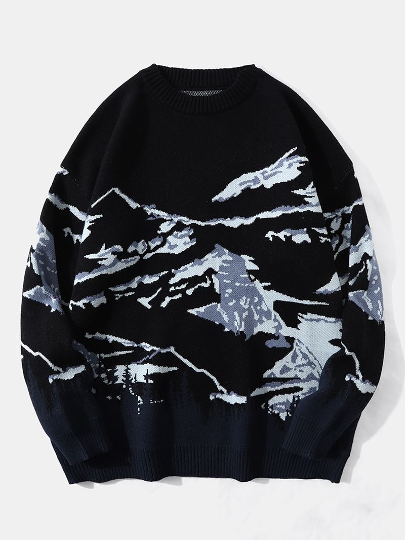 Mænd Landskab Mountain Drop Skulder Løs Pullover Strikketrøjer