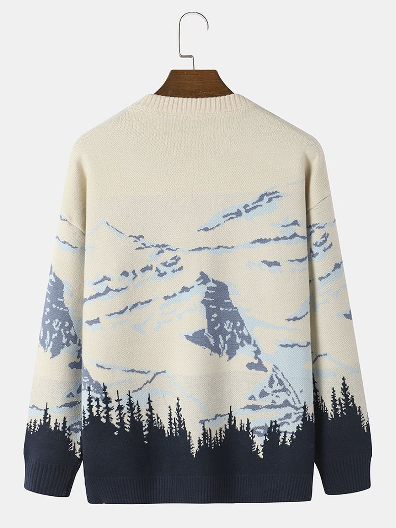 Mænd Landskab Mountain Drop Skulder Løs Pullover Strikketrøjer