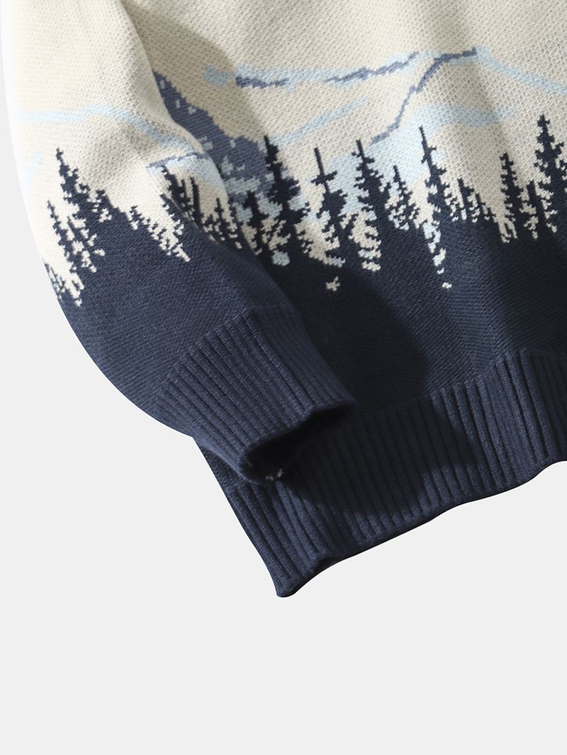 Mænd Landskab Mountain Drop Skulder Løs Pullover Strikketrøjer