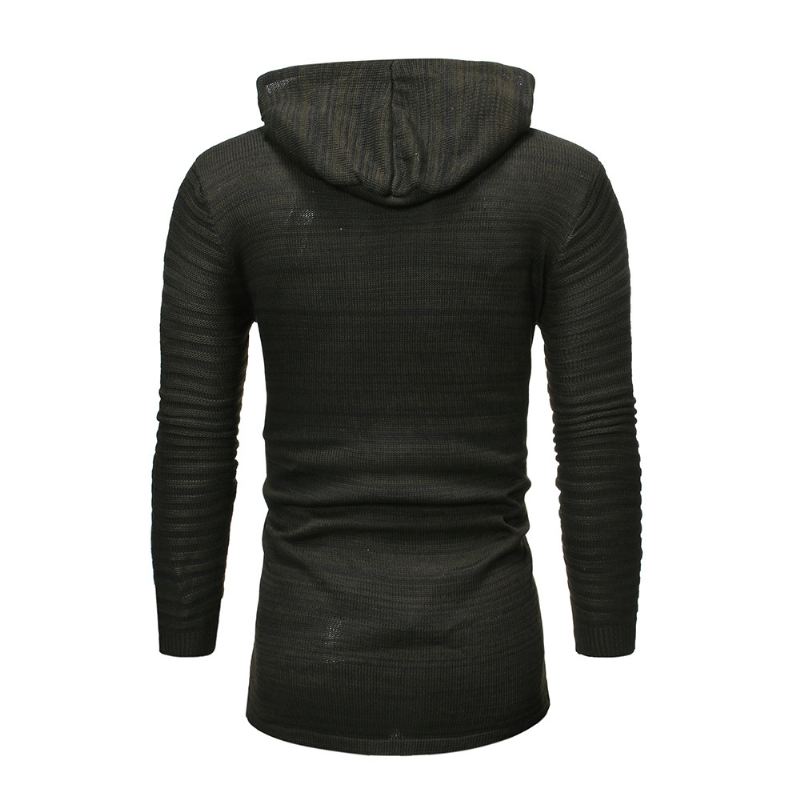 Mænds Afslappede Striktrøje Diagonal Pull Hole Hooded Cardigan Sweater Mænd