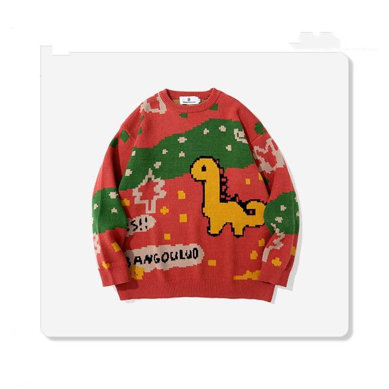 Mænds Rund Hals Dinosaur Med Tryk All-match Casual Løs Sweater