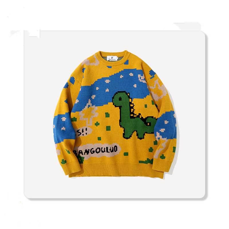 Mænds Rund Hals Dinosaur Med Tryk All-match Casual Løs Sweater