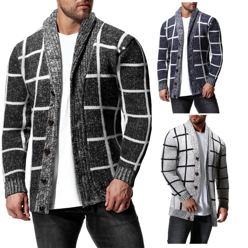 Mænds Vinterfarve Matchende Plaid Cardigan Sweater