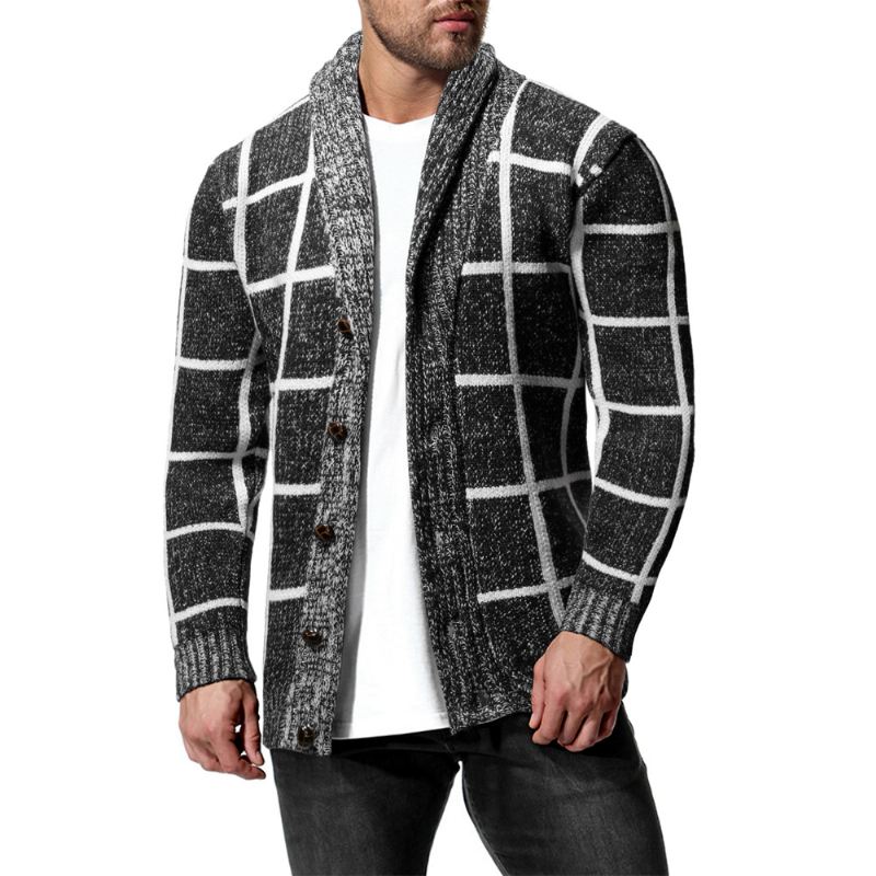 Mænds Vinterfarve Matchende Plaid Cardigan Sweater