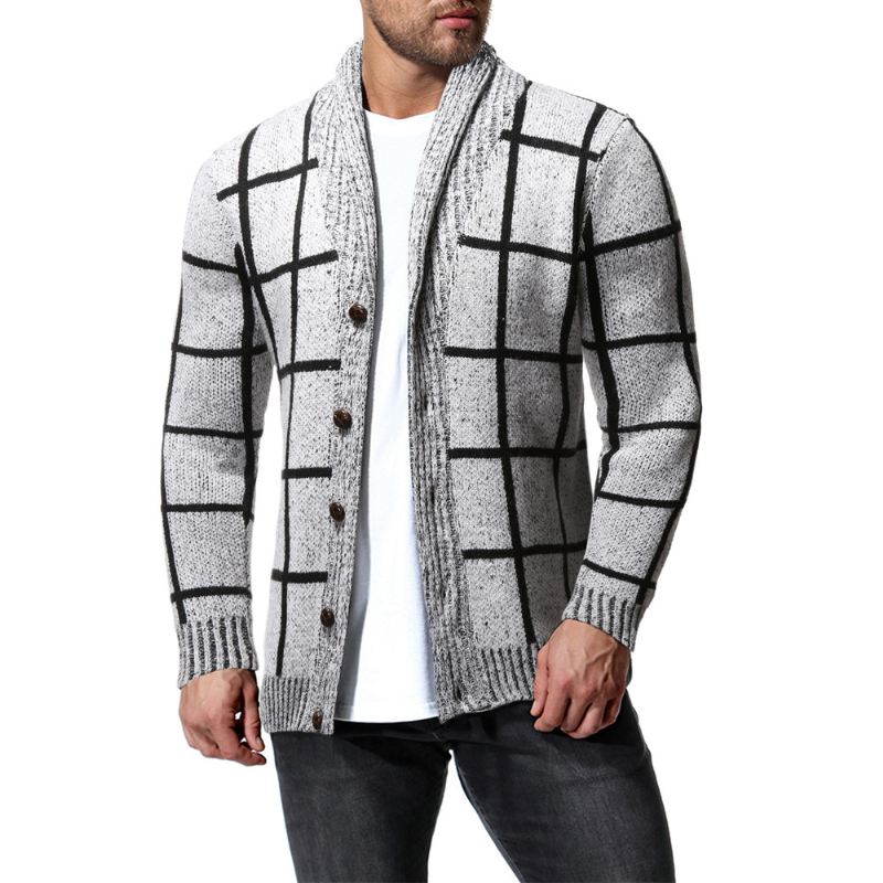 Mænds Vinterfarve Matchende Plaid Cardigan Sweater