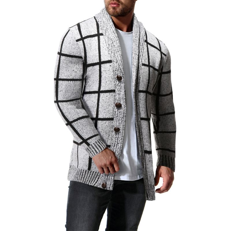 Mænds Vinterfarve Matchende Plaid Cardigan Sweater