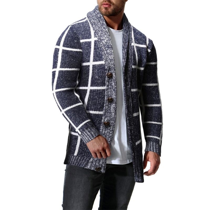 Mænds Vinterfarve Matchende Plaid Cardigan Sweater