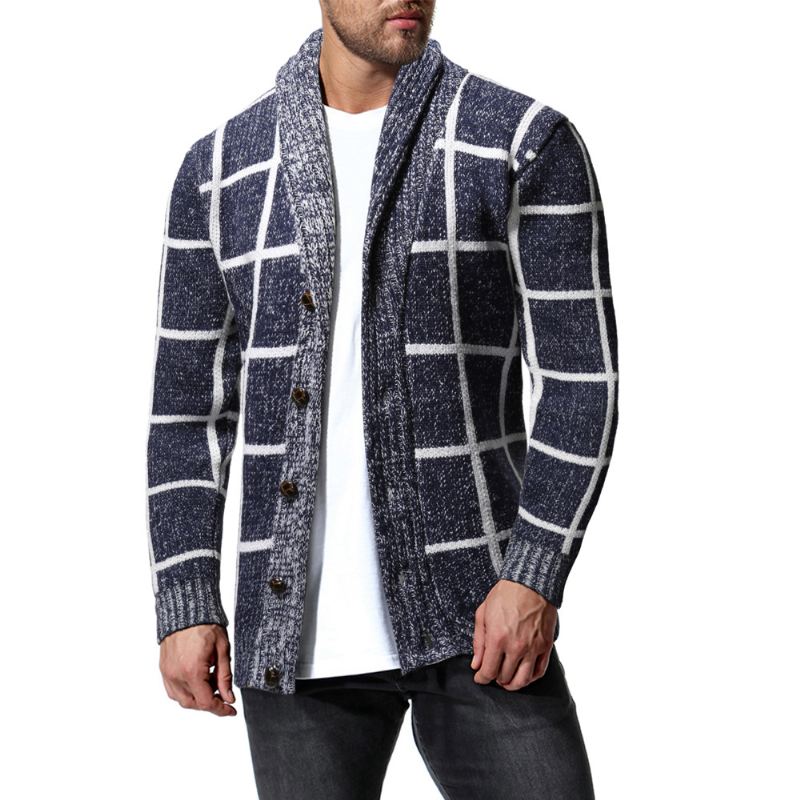 Mænds Vinterfarve Matchende Plaid Cardigan Sweater