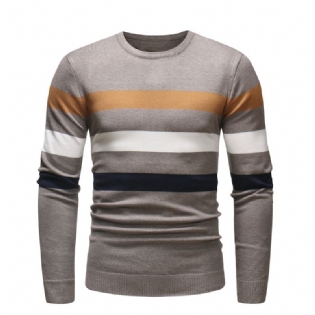Ny Rund Hals Sweater Herre Stribet Farveblokerende Slim Fit Sweater