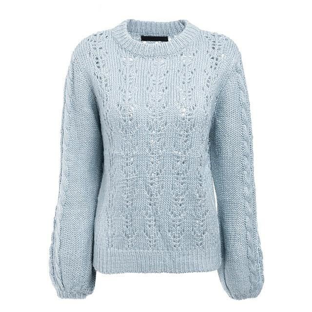 O Ncek Udhulede Striktrøjer Dame Lanterneærmer Gule Pullovere Sweater Casual Løs Vintertrøje Dame