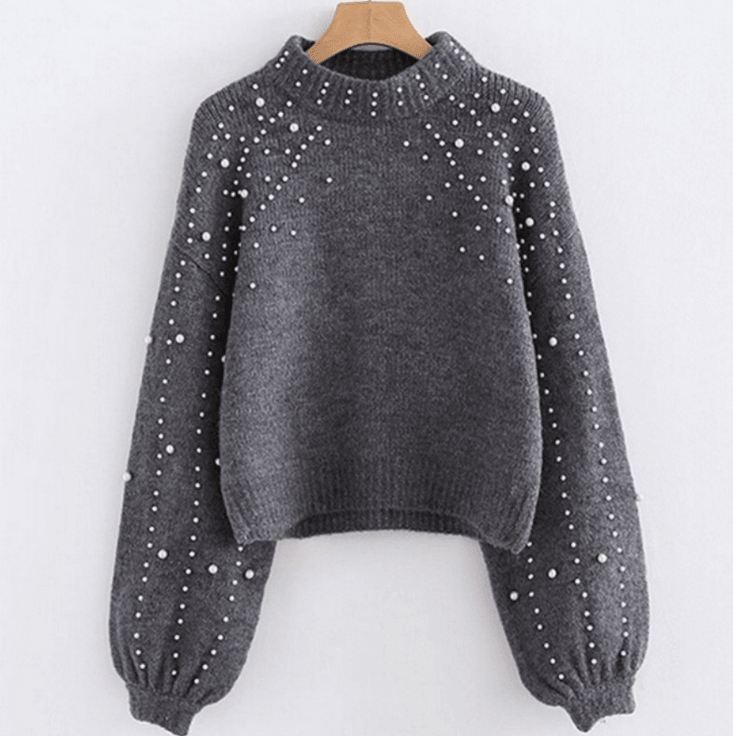 Perlekrave Vinterstrikket Sweater Dame Langærmet Grå Pullover Dame Varm Efterår Casual Sweater Pull Femme