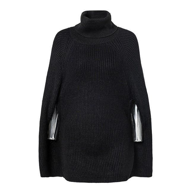 Rullekrave Oversize Striktrøjer Pullover 2018 Casual Løse Efterårstrøjer Dame Sort Vintertrøje Kvinde Poncho