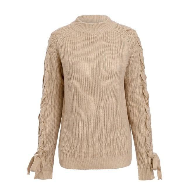 Snøre Strikket Sweater Dame Sweater O-hals Casual Efterår Vinter Sweater 2018 Korte Pullover Sweatere Dame Pull Femme