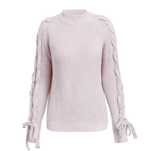 Snøre Strikket Sweater Dame Sweater O-hals Casual Efterår Vinter Sweater 2018 Korte Pullover Sweatere Dame Pull Femme