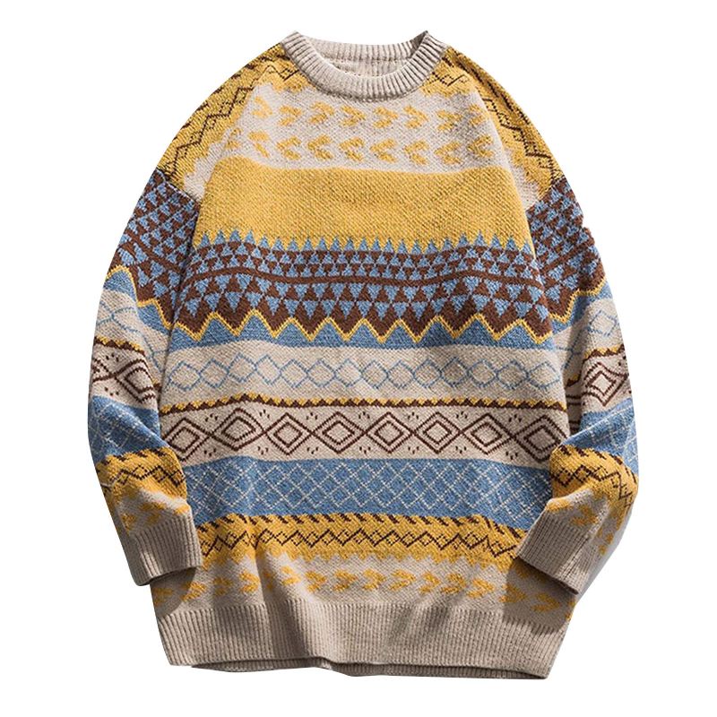 Tryk Og Farvning Pullover Sweater Kvinder Løs Retro National Trend